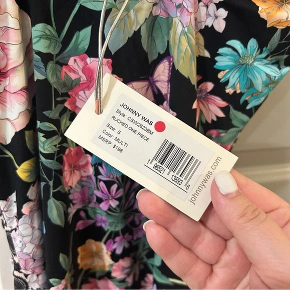 NWT Johnny Was Black Butterfly Floral Ruched One Piece Swimsuit - Picture 4 of 4